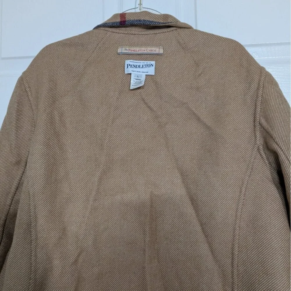 Pendleton Check Reversible Jacket Womens Size Large Beige Wool Blend Windowpane